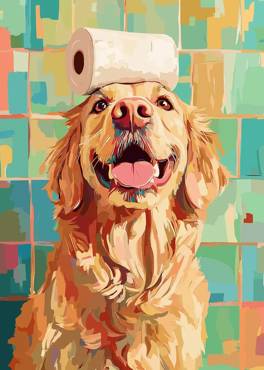 Golden Retriever with Toilet Paper Hat metal poster artwork